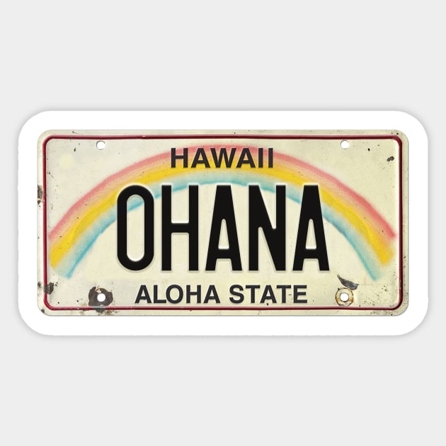 Vintage Hawaii License Plate OHANA Sticker by HaleiwaNorthShoreSign